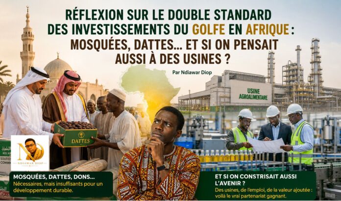 Réflexion sur le double standard des investissements du Golfe en Afrique: Mosquées, dattes… et si on pensait aussi à des usines ? Par Ndiawar Diop Réflexion sur le double standard des investissements du Golfe en Afrique: Mosquées, dattes… et si on pensait aussi à des usines ? Par Ndiawar Diop
