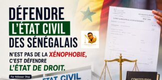 Défendre l’état civil des Sénégalais n’est pas de la xénophobie, c’est défendre l’État de droit. Par Ndiawar Diop Défendre l'état civil des Sénégalais n'est pas de la xénophobie, c'est défendre l'État de droit. Par Ndiawar Diop
