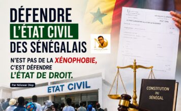 Défendre l’état civil des Sénégalais n’est pas de la xénophobie, c’est défendre l’État de droit. Par Ndiawar Diop Défendre l'état civil des Sénégalais n'est pas de la xénophobie, c'est défendre l'État de droit. Par Ndiawar Diop