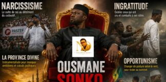 Ousmane Sonko : Narcissisme, Ingratitude et Opportunisme déguisés sous le manteau de la Providence Divine ? Par Ndiawar Diop Ousmane Sonko : Narcissisme, Ingratitude et Opportunisme déguisés sous le manteau de la Providence Divine ? Par Ndiawar Diop