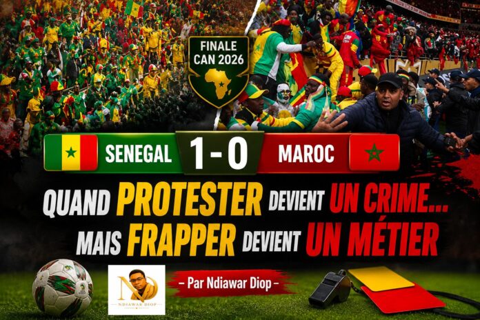 Finale CAN 2026 Senegal 1-0 Maroc : Quand protester devient un crime… mais frapper devient un métier – Par Ndiawar Diop Finale CAN 2026 Senegal 1-0 Maroc : Quand protester devient un crime… mais frapper devient un métier – Par Ndiawar Diop