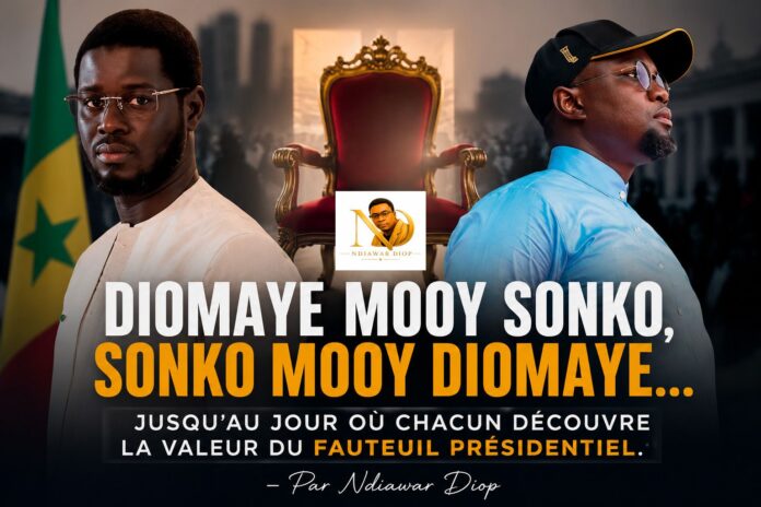 Diomaye mooy Sonko, Sonko mooy Diomaye… jusqu’au jour où chacun découvre la valeur du fauteuil présidentiel. - Par Ndiawar Diop Diomaye mooy Sonko, Sonko mooy Diomaye… jusqu’au jour où chacun découvre la valeur du fauteuil présidentiel. - Par Ndiawar Diop