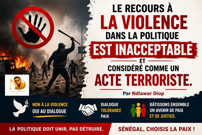Le recours à la violence dans la politique est inacceptable et considéré comme un acte terroriste. Par Ndiawar Diop Le recours à la violence dans la politique est inacceptable et considéré comme un acte terroriste. Par Ndiawar Diop