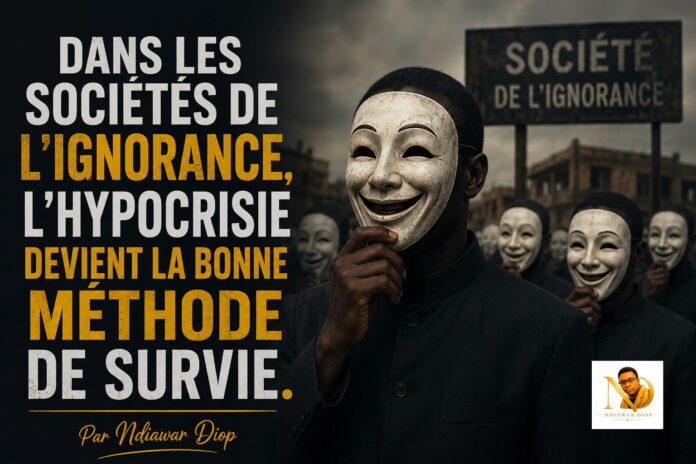 Dans les Sociétés de l’Ignorance, l'hypocrisie devient la bonne méthode de survie. Par Ndiawar Diop Dans les Sociétés de l’Ignorance, l'hypocrisie devient la bonne méthode de survie. Par Ndiawar Diop