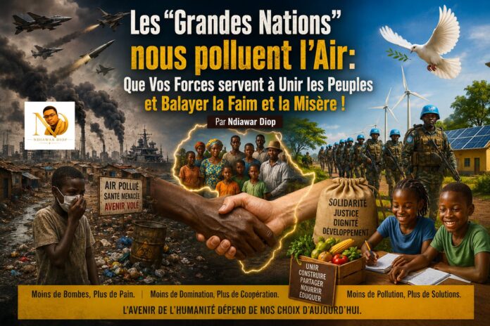 Les “Grandes Nations” nous polluent l’Air: Que Vos Forces servent à Unir les Peuples et Balayer la Faim et la Misère ! Par Ndiawar Diop Les “Grandes Nations” nous polluent l’Air: Que Vos Forces servent à Unir les Peuples et Balayer la Faim et la Misère ! Par Ndiawar Diop