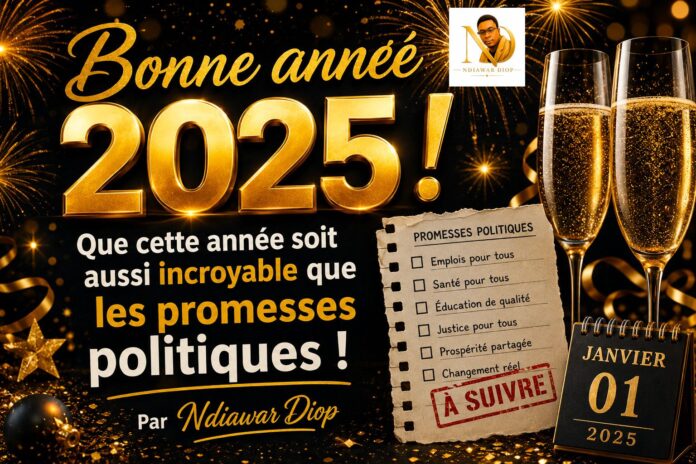 Bonne année 2025 ! Que cette année soit aussi incroyable que les promesses politiques ! Par Ndiawar Diop Bonne année 2025 ! Que cette année soit aussi incroyable que les promesses politiques ! Par Ndiawar Diop
