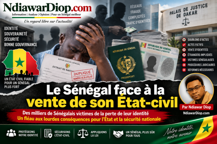 Chronique — État civil du Sénégal peut-on voler l’identité d’un citoyen et lui demander ensuite de prouver qu’il est Sénégalais Par Ndiawar Diop Chronique — État civil du Sénégal peut-on voler l’identité d’un citoyen et lui demander ensuite de prouver qu’il est Sénégalais Par Ndiawar Diop